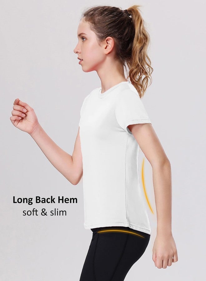 EXARUS 4 Pack Girls Athletic Shirts Quick Dry Short Sleeve Tshirts Crewneck Tee Workout Activewear Tops for Kids 8-16Y Set 7 12Y - Image 5